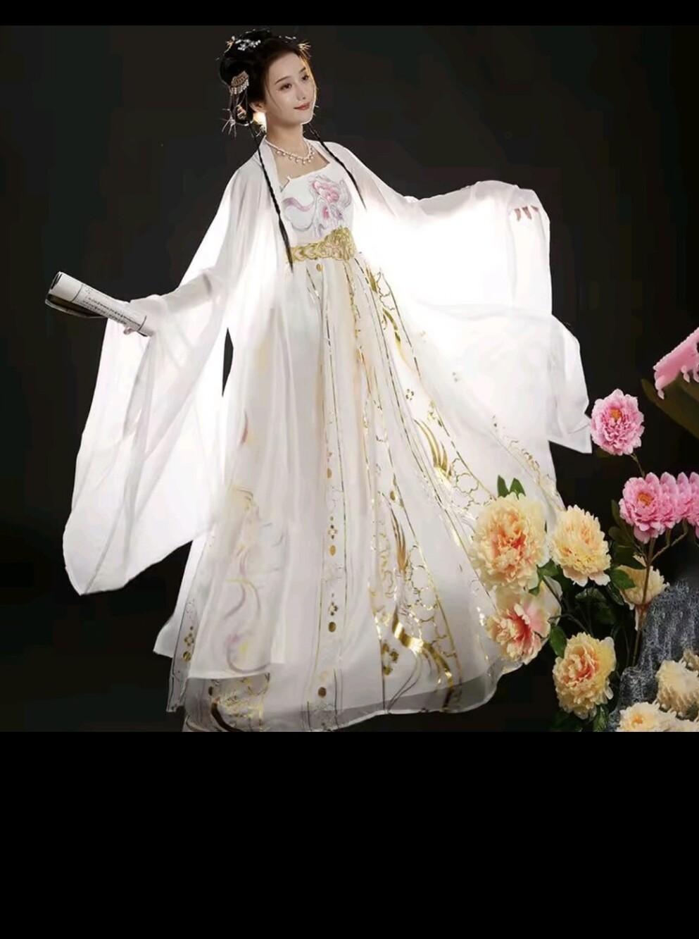 White Floral Embroidered Long Flowing Women's Robe